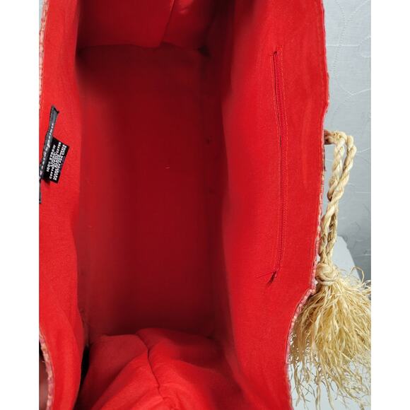 Crossing Pointe Raffia Beach Bag 14" Pink Brown Colorblock Tan Straw Diamond - Picture 11 of 16